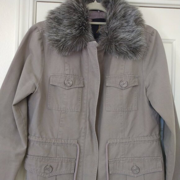 EEUC JACK. FAUX FUR REMOVABLE COLLAR ZIP FRONT DRAWSTRING WAIST JACKET LARGE - Picture 1 of 11